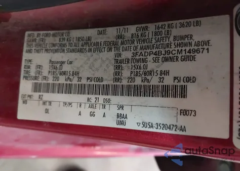 2012 Ford Fiesta Se from USA, damaged, VIN 3FADP4BJ9CM149671
